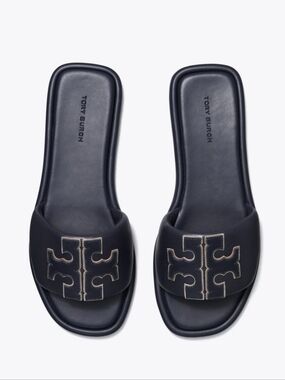 Tory Burch Double T Sport Slide Sandals leather in perfect navy